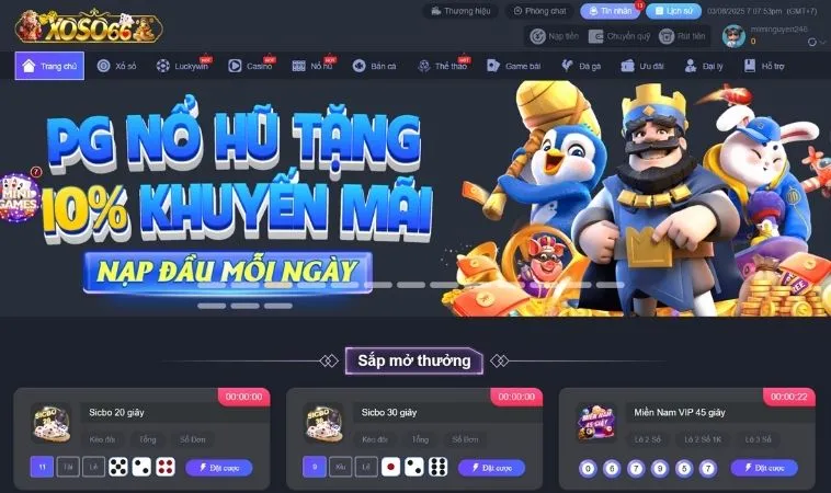 Giao diện trang chủ nhà cái Xoso66